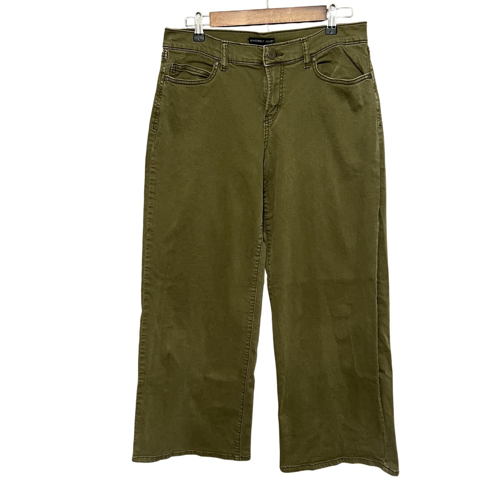 Sincerely Jules Olive Green Cotton Stretch Wide Leg Pants‎ Women's Size 9/29